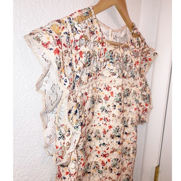 ANTHROPOLOGIE x TULAROSA Elba PomPom Lace Overlay Mini Dress Beige & Multi SZ: M - Picture 3 of 15